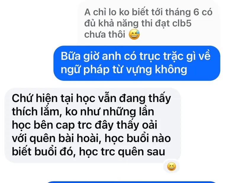 Tin nhắn học viên chia sẻ cảm nhận khi học